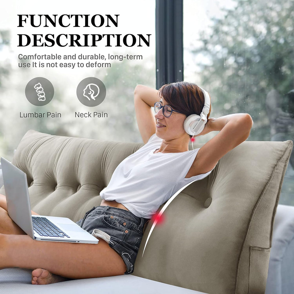 Wedge Headboard Pillow Dorm Room Reading Pillow Back Support for Sitting Up in Bed Bolster Lumbar Cushion Body Positioning Bedrest Velvet 76in Light Tan King