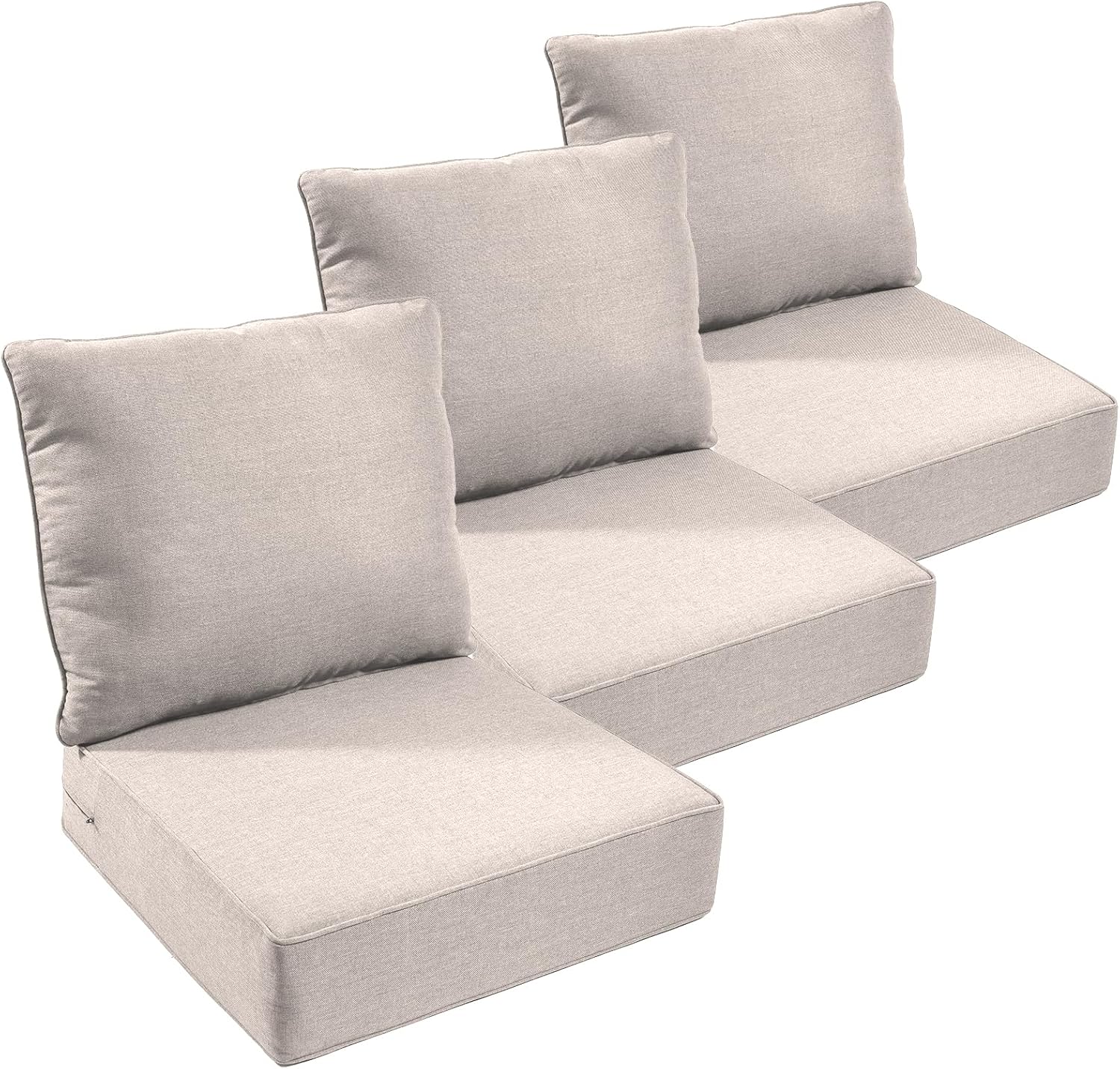 Outdoor Chair Cushions Set of 3, Waterproof 24x24 Patio Chair Cushion, 6" Thickened Seat Cushion for Outdoor Furniture, Couch Cushion Replacement, Include 3 Back & 3 Seat Cushions, Thick/Beige