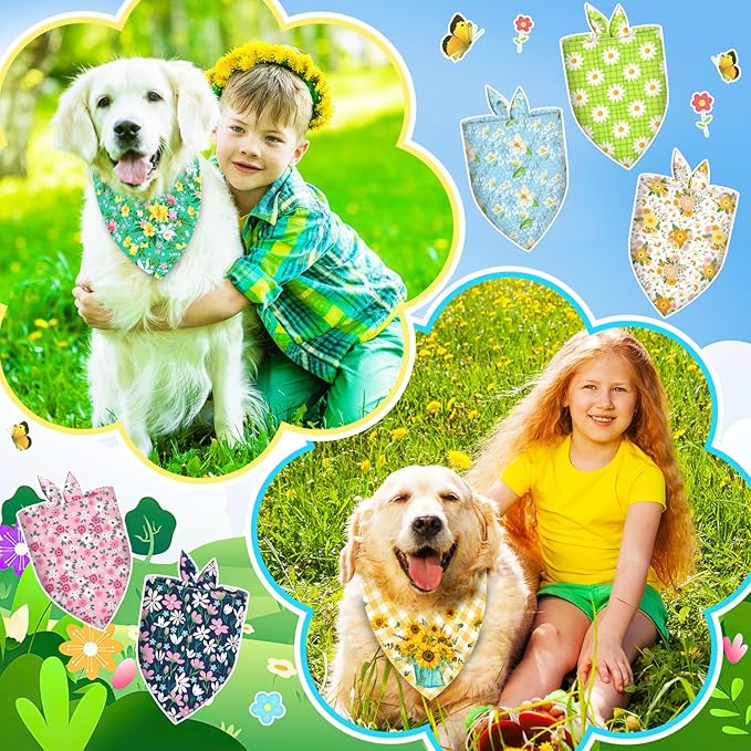 120 Pcs Floral Dog Bandanas Bulk Adjustable Floral Puppy Scarves Pet Bandana Washable Flower Puppy Grooming Bandana for mall Medium Large Breed Dog Cat Pet Grooming Accessories