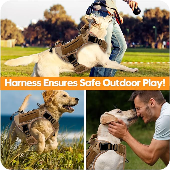 Heavy-Duty Tactical Dog Harness for Large Dogs, No Pull Adjustable Reflective Pet Vest with Molle System, K9 Military-Grade Control for Service Training, Outdoor & 10+ Breeds, Desert Camo, XX-Large