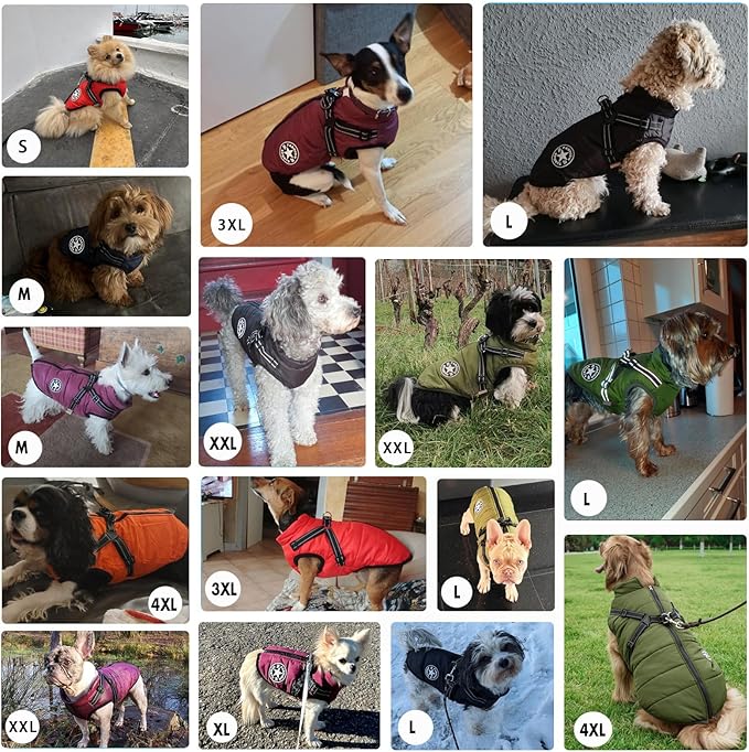 Aiboria Dog Jacket Coat Windproof Jackets Warm Pet Vest Fleece Dog Sweater Padded Vest with Chest Strap Harness Red 3XL