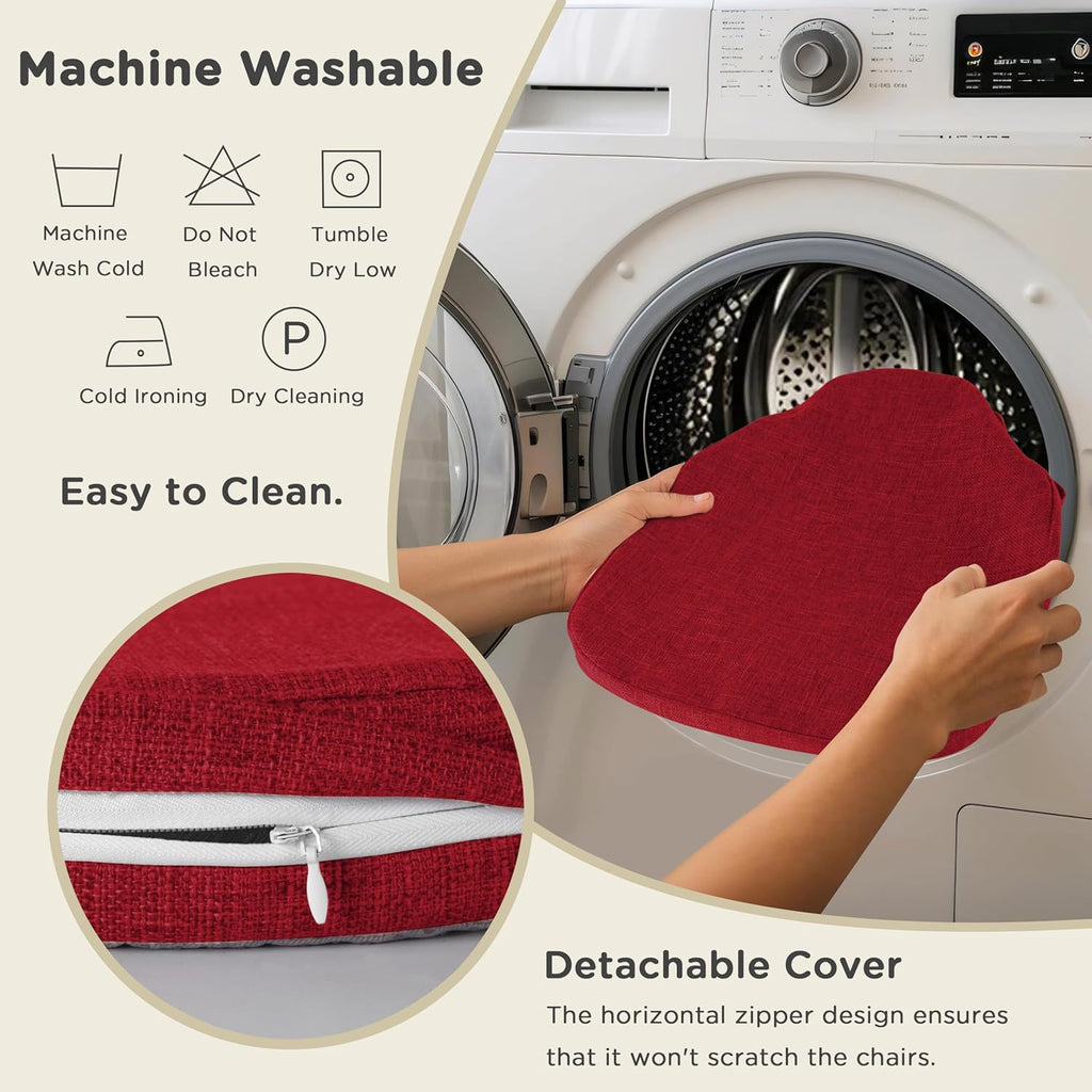 AddGrace Chair Cushions for Dining Chairs Set of 6 Windsor Kitchen Chair Cushions with Removable Textured Cover and Non Slip Bottom Indoor Chair Pads with Ties and Foam (16.5x15.5 Inches Red)