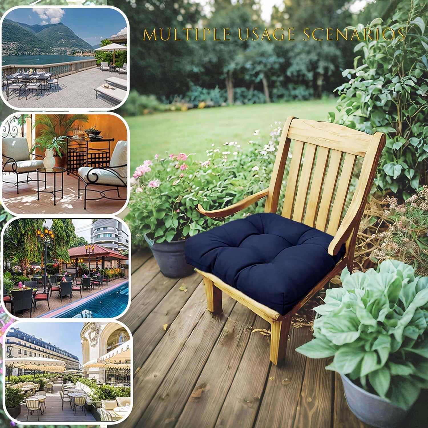 18" x 18" Outdoor Indoor Rocking Chair Cushion Replacement Cushions Floral Seat Pads Patio Chair Seat Pads for Porch, Garden Beige Green