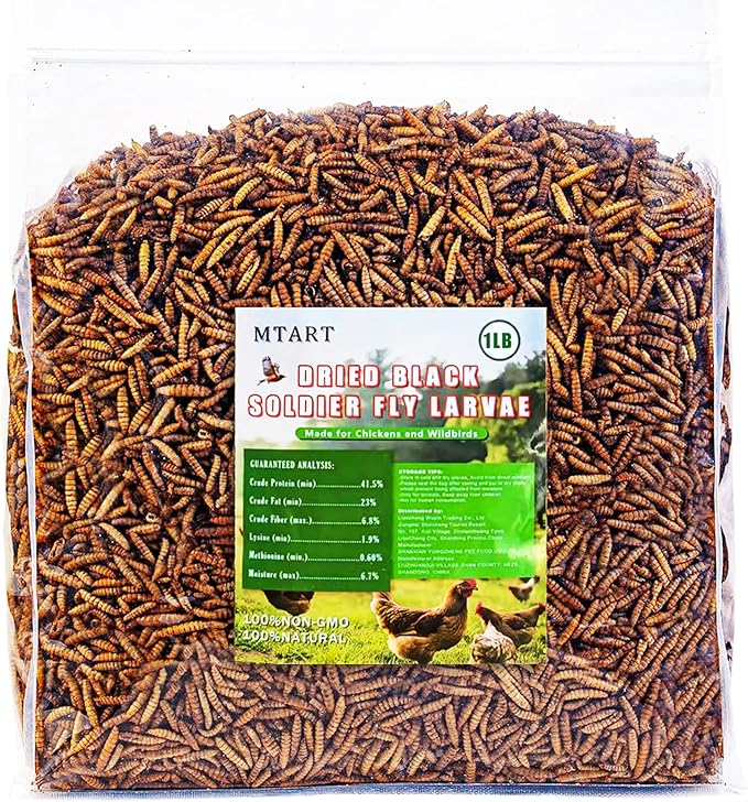 1LB Dried Black Soldier Fly Larvae Treat for Chicken, 100% Natural Non-GMO More Calcium Than Dried Mealworms High Protein Chicken Feed for Birds, Ducks, Layer Hens