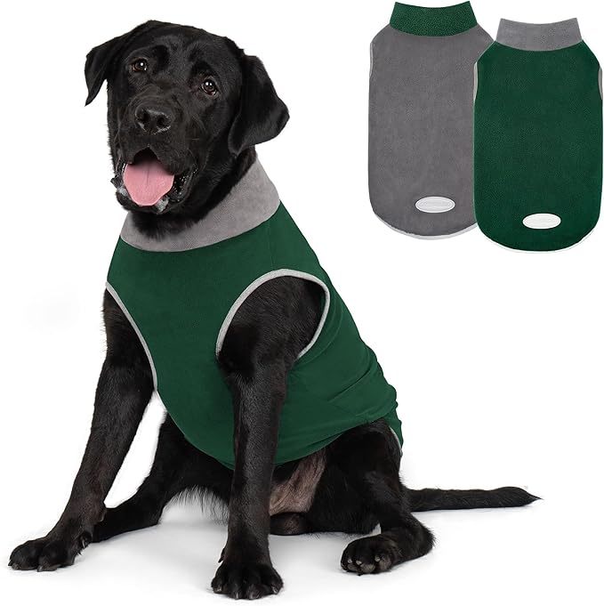 cyeollo 2 Pack Dog Sweater Fleece Vest Pullover Pet Sweatshirt Reflective Lightweight Dog Clothes for Large Dogs Boy Girl Pet Apparel Green, Grey, XXXL
