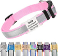 GoTags Reflective Personalized Dog Collar with Nameplate, Adjustable Dog Collar with Custom Engraved Steel Slide On Pet ID Tag, Silent, No Noise Dog Tag for Large Medium or Small (Pink, Medium)