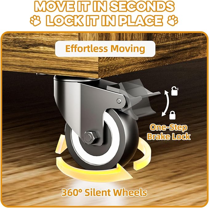 38" Dog Crate Furniture, Double Door Wooden Indoor Dog Kennel Furniture, Decorative Pet Cage End Table with Wheels for Large and Medium Breed Dogs, Size L, Rustic Brown