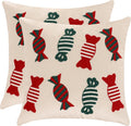 LUOYEHK Christmas Pillow Covers 18x18 Set of 2 Candy Decorative Beige Pillow Cases Winter Holiday Velvet Embroidered Cushion Covers for Couch Sofa Bed