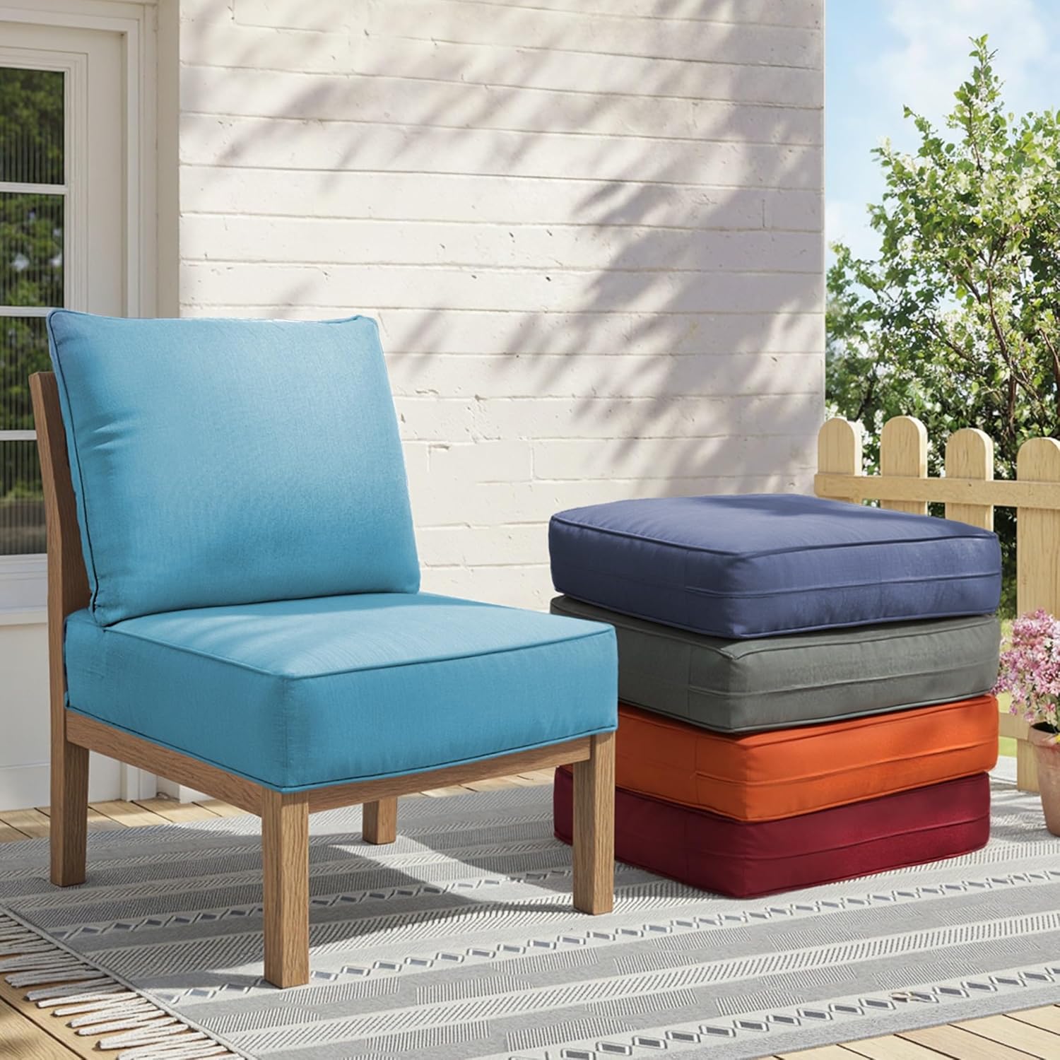 6" Thick Outdoor Chair Cushions - 24"* 24" Patio Furniture Cushions with Water Resistant & Removable Cover, 28D High Density Sponge Patio Cushion for Outdoor Furniture Couch Chair Light Blue