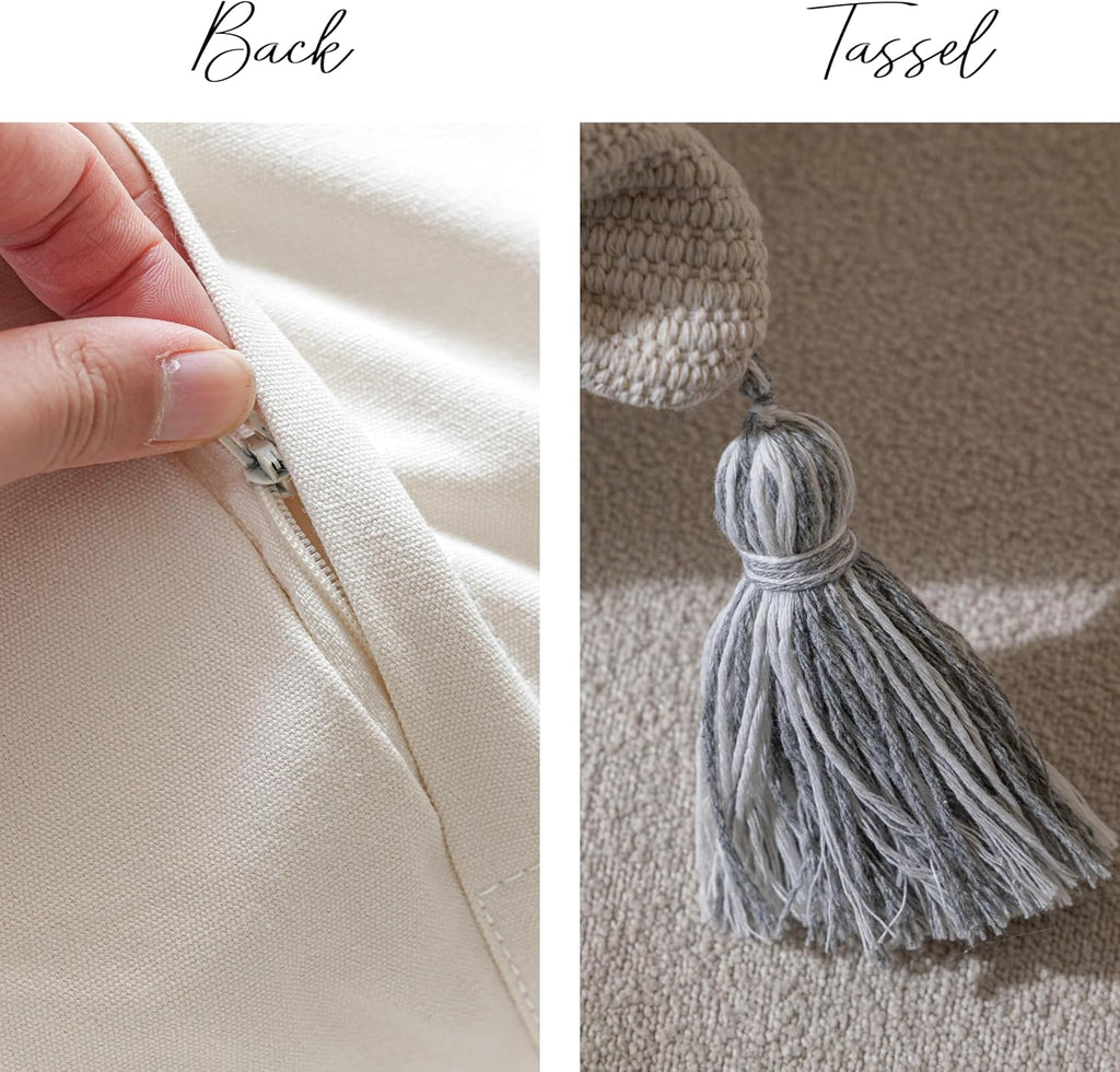 BlissBlush Gray Decorative Throw Pillow Cover 18X18 Combo Set of 2 Square Boho Neutral Grey Accent Pillowcase Tassels Farmhouse Cushion for Couch Sofa Bedroom Living Room Home Décor Cover ONLY