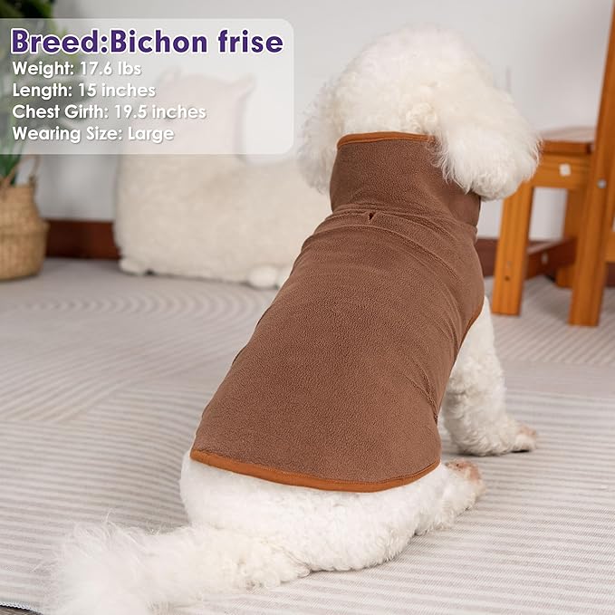 cyeollo Warm Dog Coat Fleece Sherpa Reversible Winter Sweater Coats, Turtleneck Cold Weather Dog Jacket Vest for Small Dogs with Leash Hole, Burgundy, S