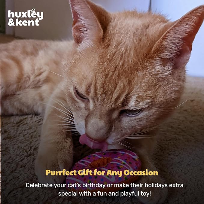 Huxley & Kent Plush Cat Toy - Interactive Catnip Toy for Cats & Kittens - Soft with Crinkle & Catnip - Fun Indoor Play - Strawberry Donut