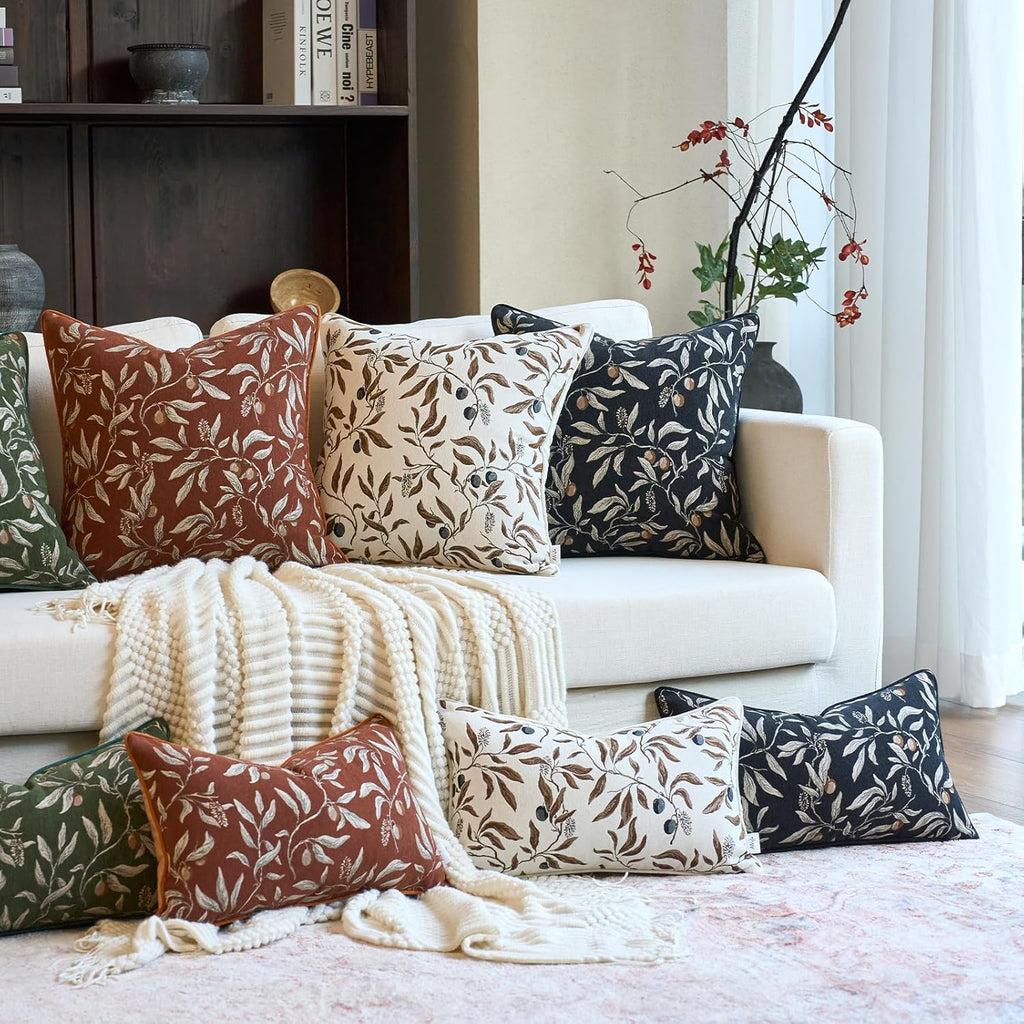 Alerfa Black Floral Throw Pillow Cover 18 x 18 Inch Sqaure Luxury Decorative Pillow Cover for Couch Living Room Bedroom