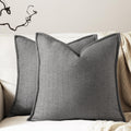 22x22 Linen Pillow Covers Grey Pack of 2 Farmhouse Boho Neutral Accents Striped Textured Square Decorative Throw Pillow Cases for Living Room Couch Bed Home Decor