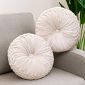 2 Pcs Round Throw Pillows 15 Inch Decorative Velvet Pleated Pumpkin Floor Boho Pillows for Living Room Couch Chair Bed Sofa (Ivory)