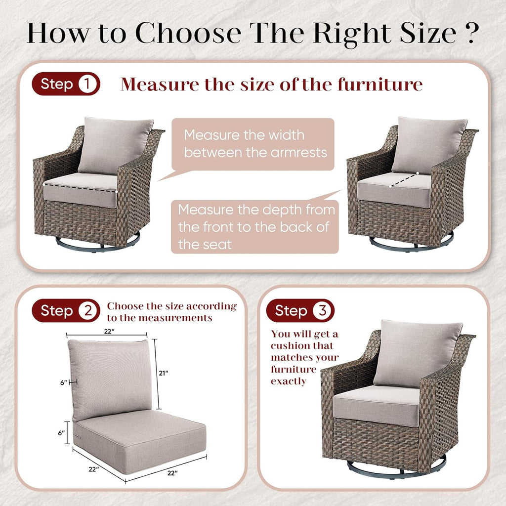 Luxury Outdoor Seat Cushion Set-22 x 24 x 6 Inch Outdoor Chair Cushions with Water Resistant & Removable Cover Outdoor Cushions for Patio Furniture Chair Sofa Couch