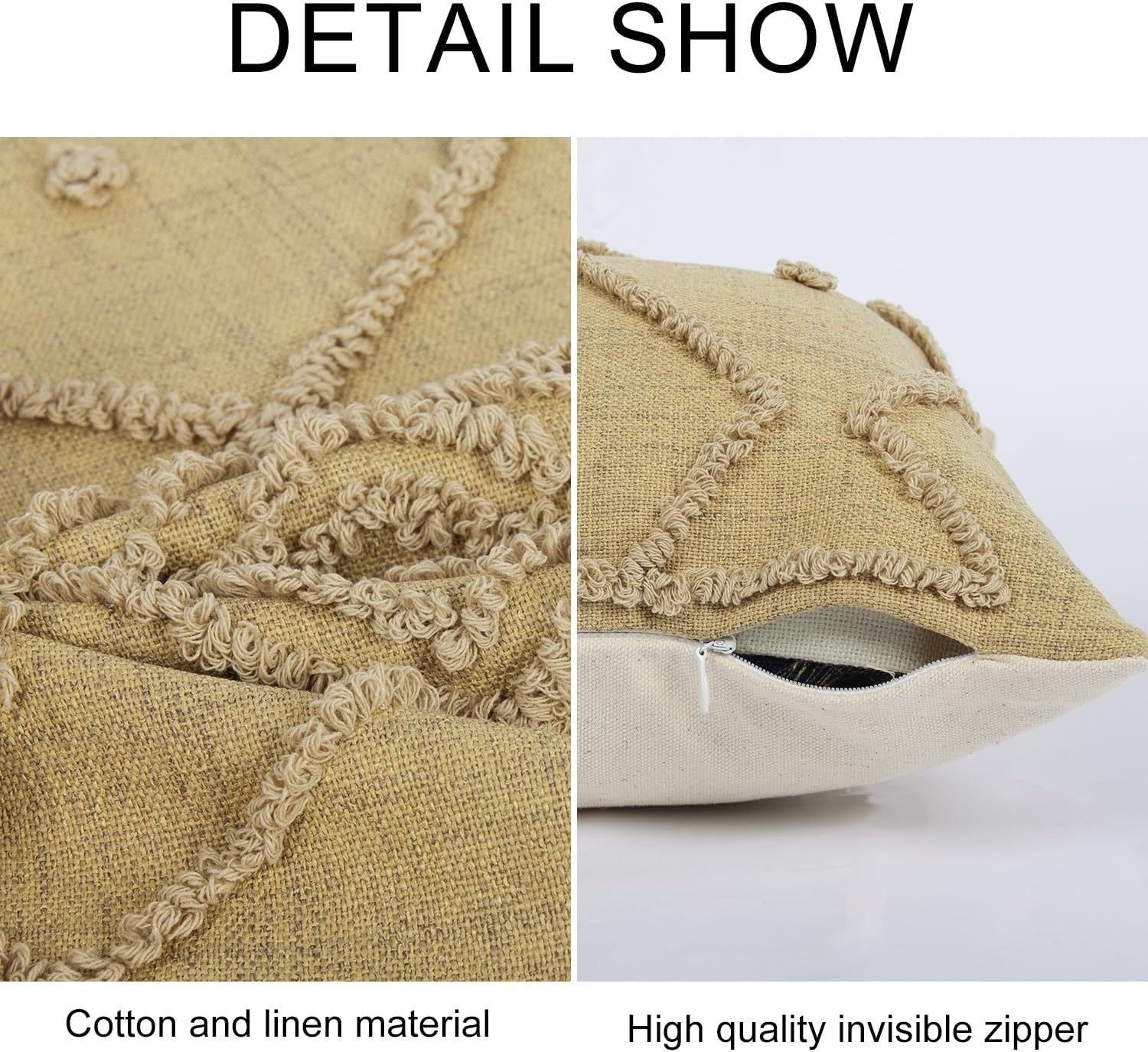 Boho Geometric Textured Lumbar Pillow Cover 12x 20, Woven Tufted Neutral Decorative Linen Pillow Cushion Case, Farmhouse Home Decor for Outdoor Couch Bedroom Car Sage Green