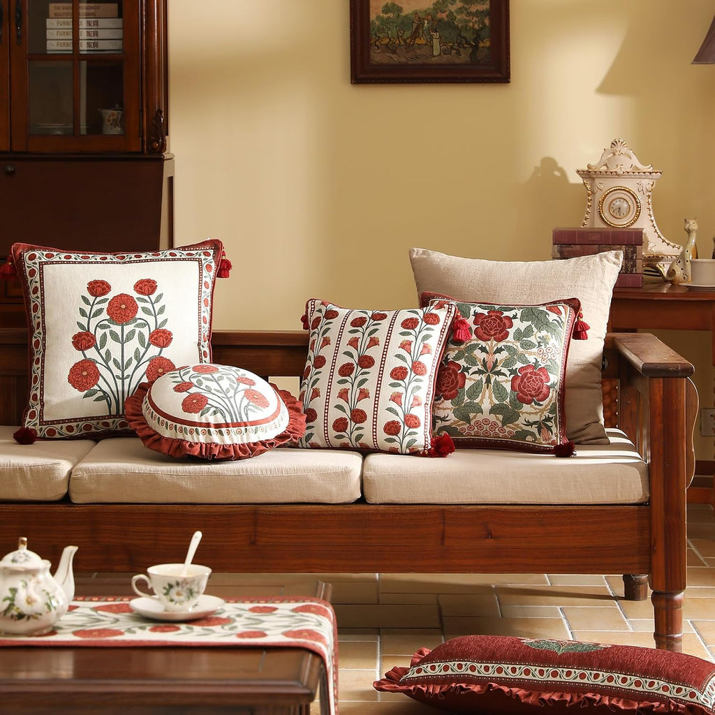 Rectangle Throw Pillow Covers,Red Cozy Velvet with Leaves and Floral Pattern Pillowcases,Decoration Long Lumbar Pillows Cushion Covers for Living Room Couch Sofa Bed Car Chair,12"x28"