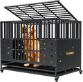 48'' Heavy Duty Dog Crate for Large Dogs, – Upgraded Chew-Proof Panels, Comfort-Widened Floor Panel, Dog Kennel Indoor, Adjustable Internal Height, Easy-Access Wide Door, 4 Lockable Wheels