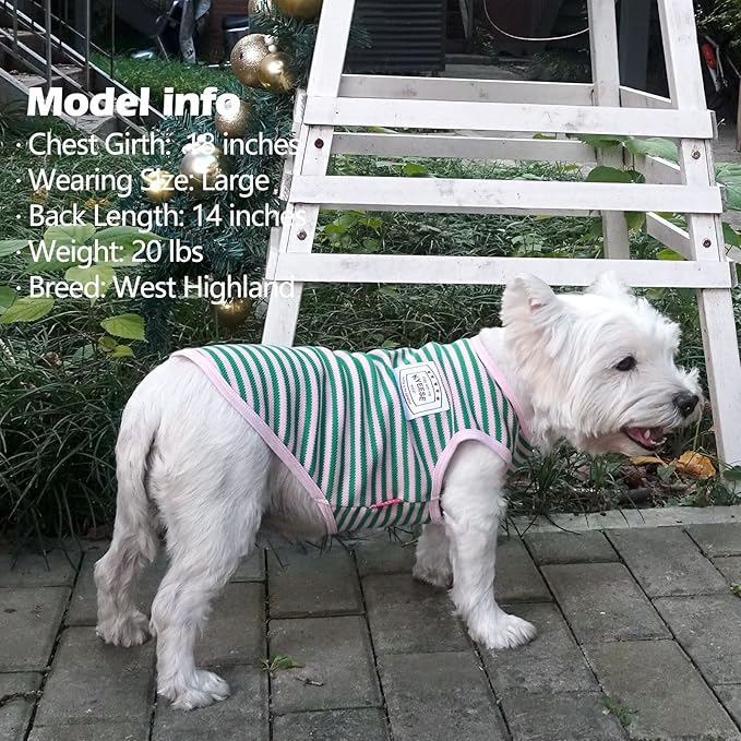 KYEESE 2Pack Dog Shirts Striped Soft Stretchy Dog T-Shirts Lightweight Tank Top Sleeveless Vest Breathable Pet Outfit, XX-Large, Green+Pink