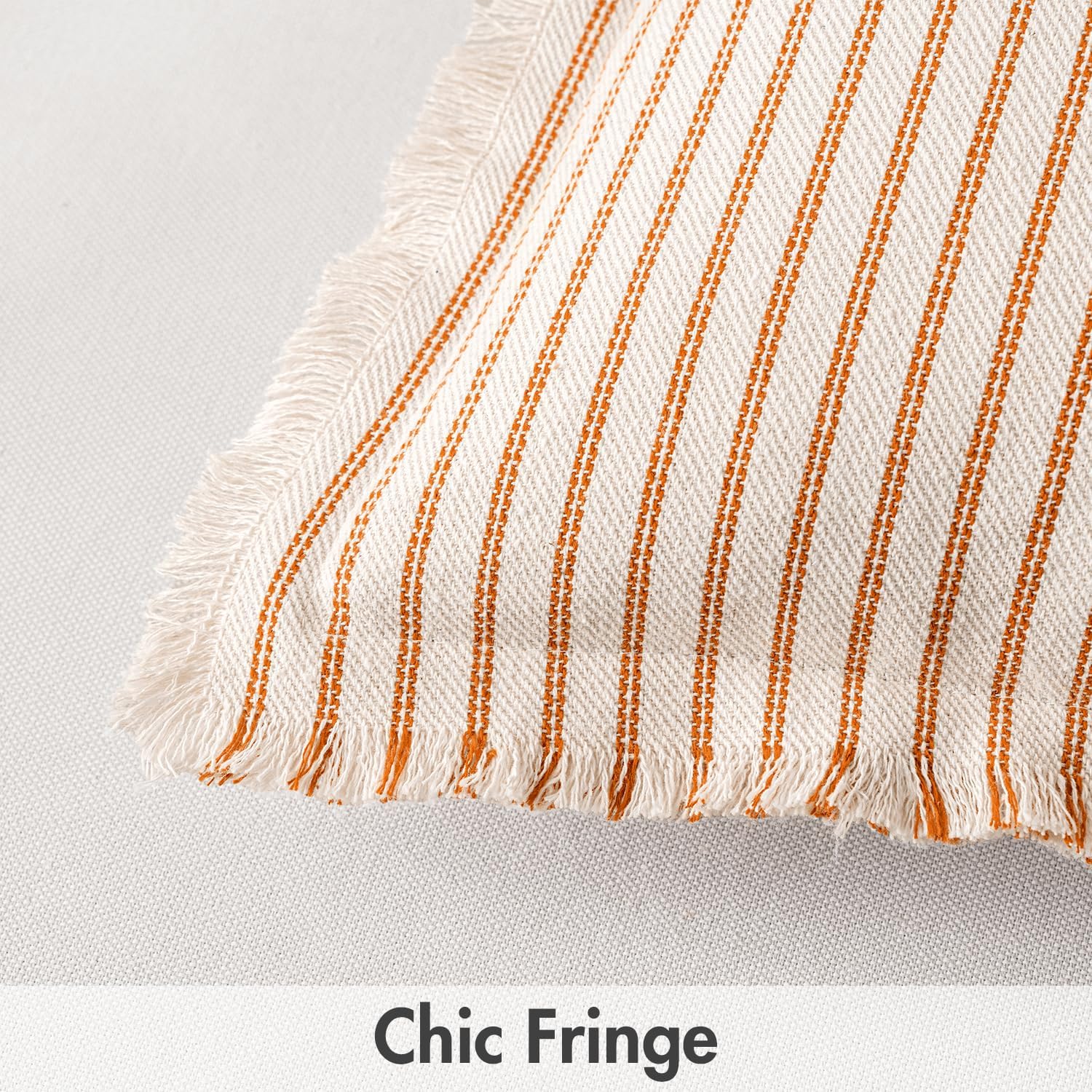 MIULEE Pack of 2 Orange Pillow Covers 18x18 Inch Striped Farmhouse Couch Throw Pillow Covers with Fringe Chic Linen Decorative Cushion Covers for Halloween Sofa Living Room Bed Outdoor Home Decor