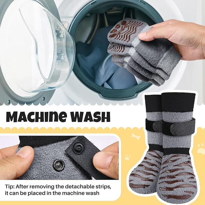 SlowTon Dog Socks with Double-Sided Grippers - 4PCS Dogs Grip Socks for Hot & Cold Pavement or Hard Floors, Non-Slip Paw Traction Protectors for Senior Small Medium Large Dogs(Grey, XL)