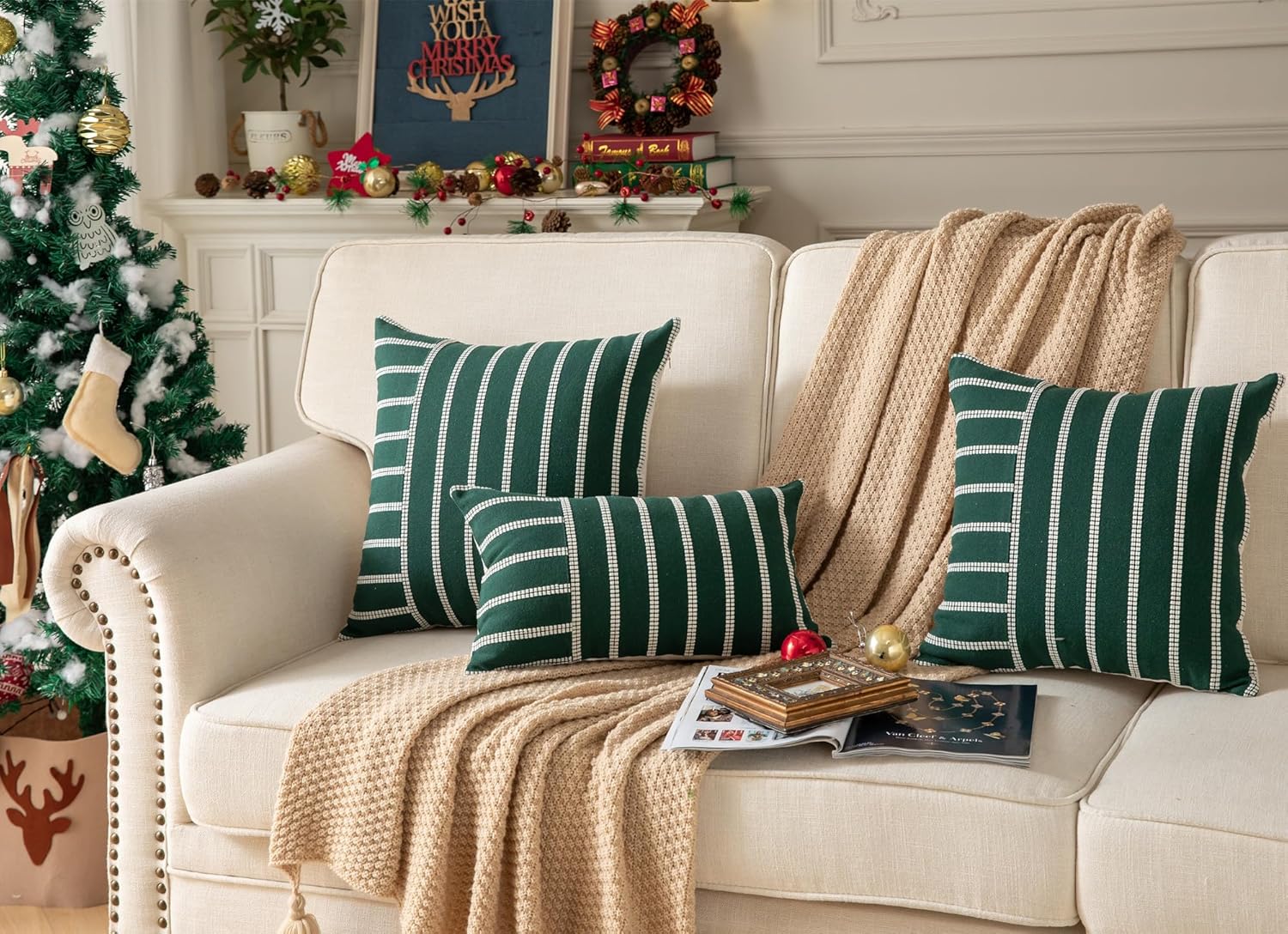 Caflife Boho Christmas Pillow Covers 12x20 Set of 2 Soft Farmhouse Decorative Sofa Pillow Cases, Holiday Christmas Throw Pillow Covers, Couch Bed Cushion Covers Living Room Home Decor