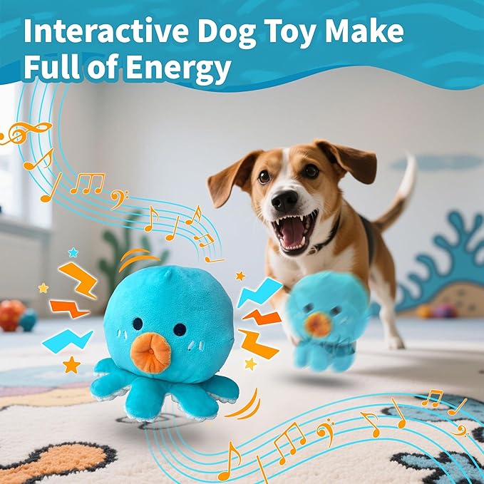 Interactive Dog Toys, Moving Squeaky Dog Toy Ball, Rechargeable Bouncing Rolling Puppy Ball Toy with Jumping Music Talking Mode for Puppy Small Medium Dogs to Keep Them Busy (Octopus)