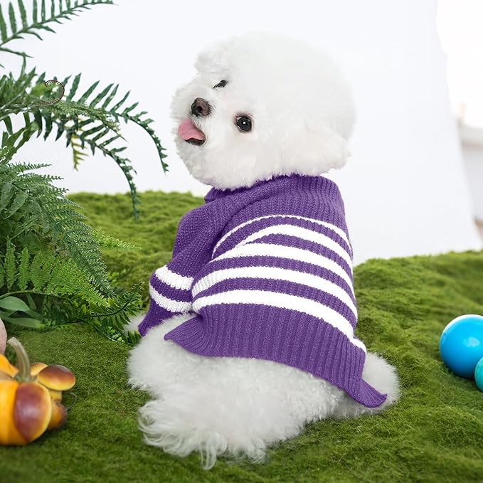 Haloumoning Small Dog Pullover Sweater, Striped Knitted Pet Sweaters for Fall Winter Dog Clothes, Turtleneck Thick Warm Clothes for Small Medium Large Dogs