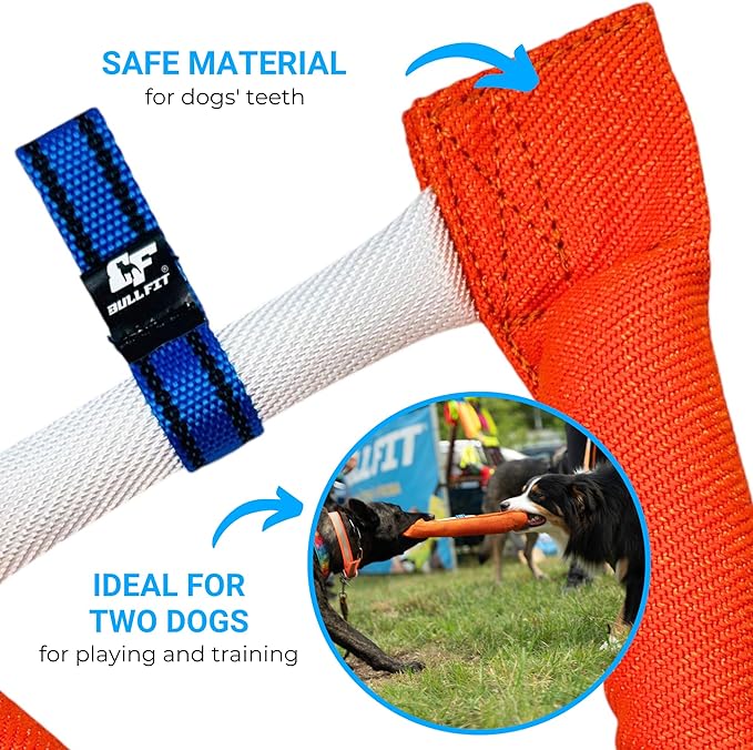 Bull Fit Horseshoe Dog Bite Tug Toy - Tug of War Dog Toy for 2 Dogs to Play - Made of Durable & Tear-Resistant French Linen - Safe, Wide & Comfortable Grip - Ideal for Medium to Large Breed Training