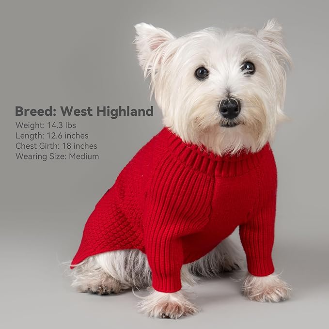 cyeollo Dog Sweaters for Small Dogs Boy, Pullover Turtleneck for Dogs Female, Knitted Doggy Fall Winter Warm Cold Weather Dog Clothes Apparel with Sleeves, Red L