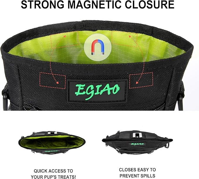 Dog Treat Pouch with Collapsible Dog Bowl, Training Clicker and Poop Bags, Treat Pouches for Pet Training, Built-in Poop Bag Dispenser, Waist Belt Clip, Puppy Treat Pouch Magnetic Closure - Black