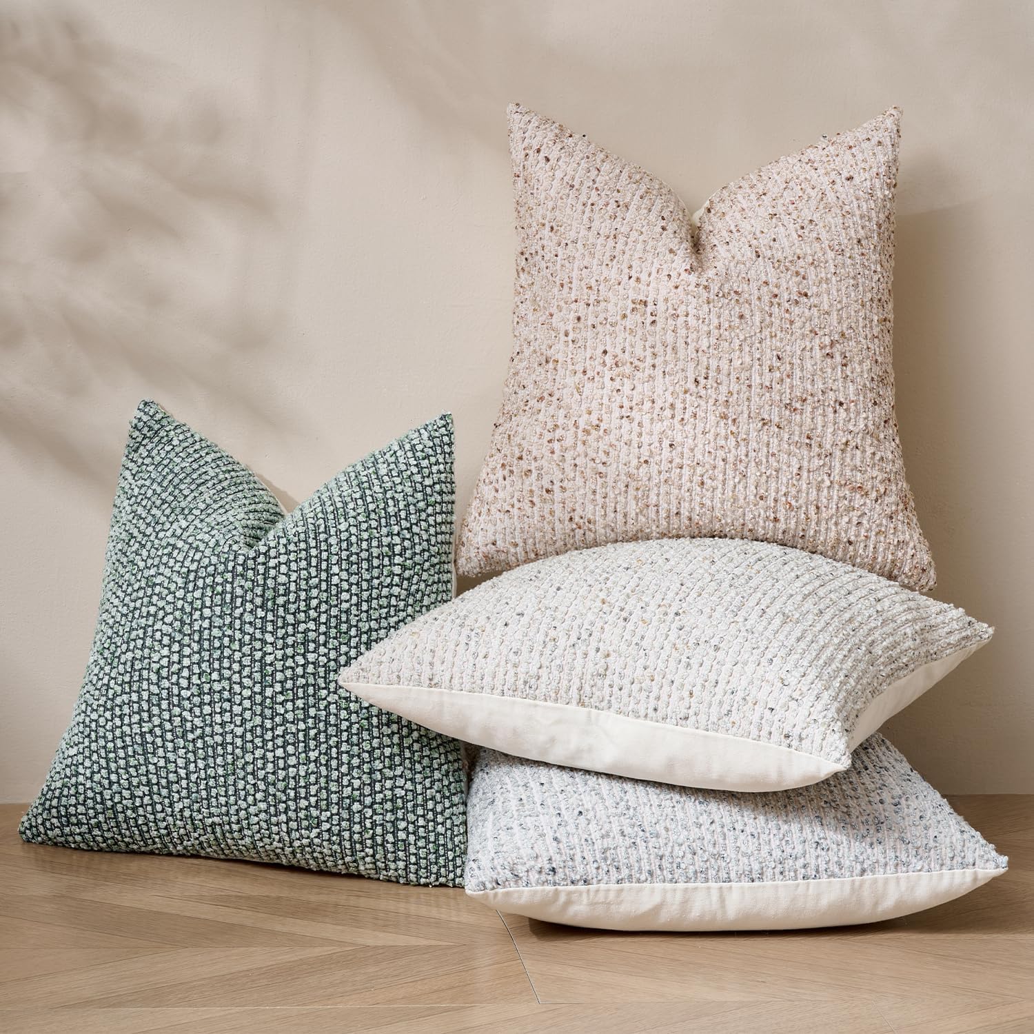 Striped Throw Pillow Covers 24x24 Set of 2 Blue Textured Boucle Chic Morden Boho Accent Farmhouse Square Decorative Couch Pillow Covers for Home Decor Bed Sofa Living Room