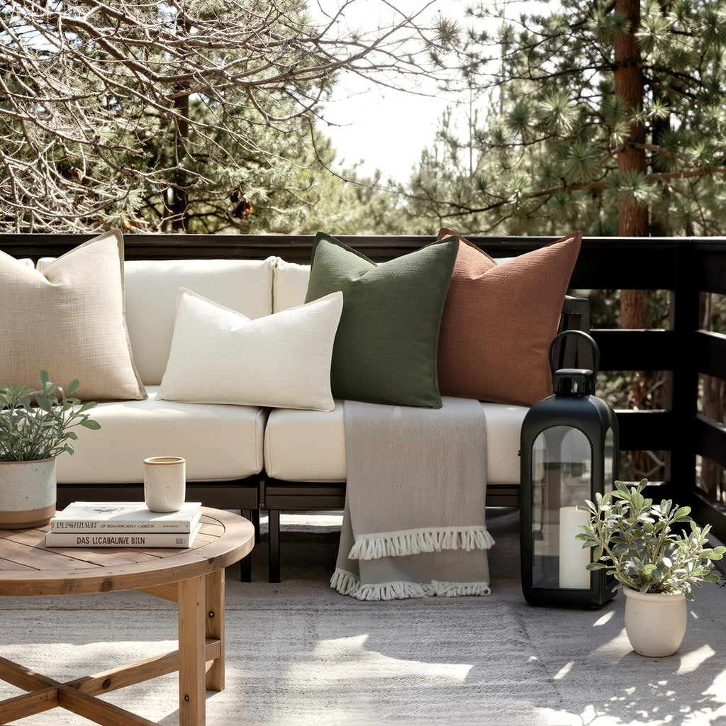 MIULEE Decorative Pillow Covers 18x18, 2 Pack Boho Farmhouse Neutral Throw Pillows for Couch, Terracotta Thick Textured Modern Linen Cushion Cases Sofa Bed Living Room Home Decor, Rust