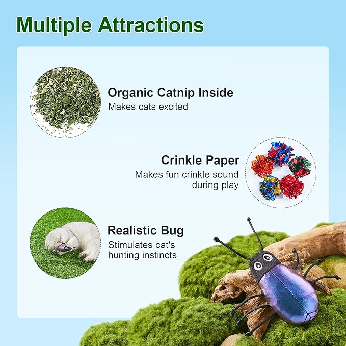 Potaroma Realistic Bug Catnip Cat Toys Crinkly Sound, Durable Kitten Bite Interactive Kicker Toys for Indoor Exercise 3.5 Inches