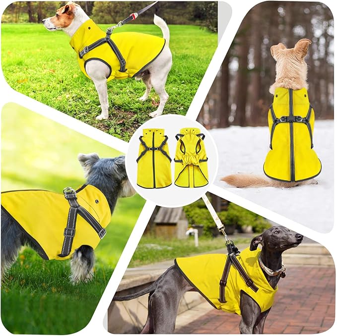 Mosucoirl Dog Raincoat Waterproof Doggie Hoodie Reflective Dog Raincoat Hooded Adjustable Rain Jacket for Small Medium Large Dogs Puppies Doggie (Yellow, L)