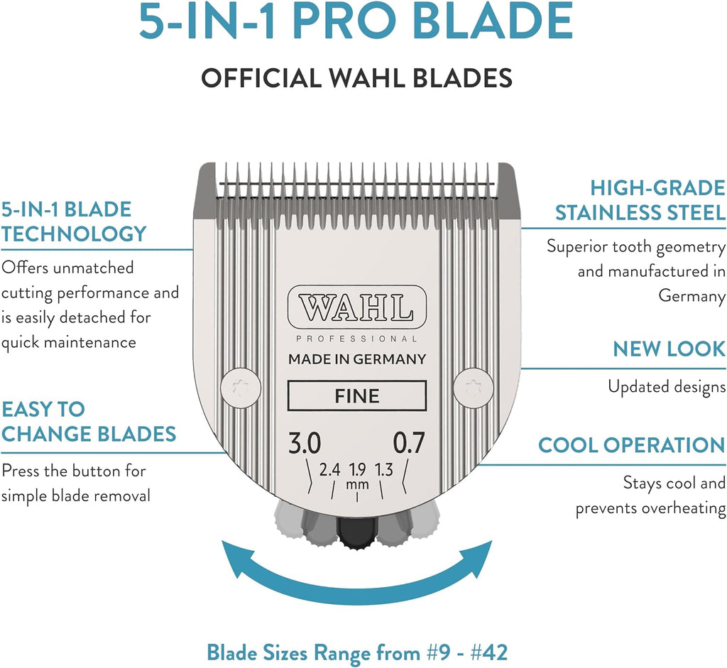 WAHL Professional Animal 5-in-1 Adjustable Blade Arco, Bravura, Chromado, Creativa, Figura, and Motion Pet, Dog, and Horse Clippers - Fine (2179-301)