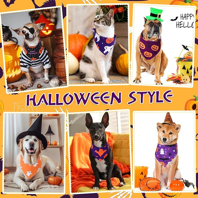 Abbylike 100 Pcs Halloween Dog Bandanas Bulk Pumpkin Bandanas for Dogs Triangle Kerchief Bibs Scarf Set for Pet Halloween Costume Photo Props Accessories Pet Shops, 25 Styles (25.6 x 17.7 x 17.7)