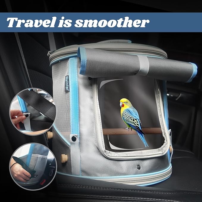 halinfer Bird Travel Carrier Cage for Small to Medium Size, Portable Parrot Parakeet Cockatile Conure Transport Cage with Clear Window and Fabric Shade, Round Carry Bird Bag