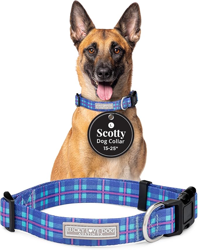 Lucky Love Dog - Adjustable Dog Collar with Easy Click Buckle for Small to Large Dogs, Durable, & Comfortable for Male & Female Dogs, Pet Collar for Puppies & Adult Ones - Scotty, Large