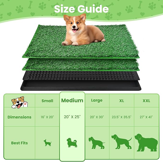Dog Grass Pad with Tray, Dog Grass Potty Patch Bathroom Mat, Washable Pee Pad for Puppy Training, Dog Litter Box, Portable Perfect Indoor Outdoor Use, 2 Reusable Artificial Turf, 20x25inch