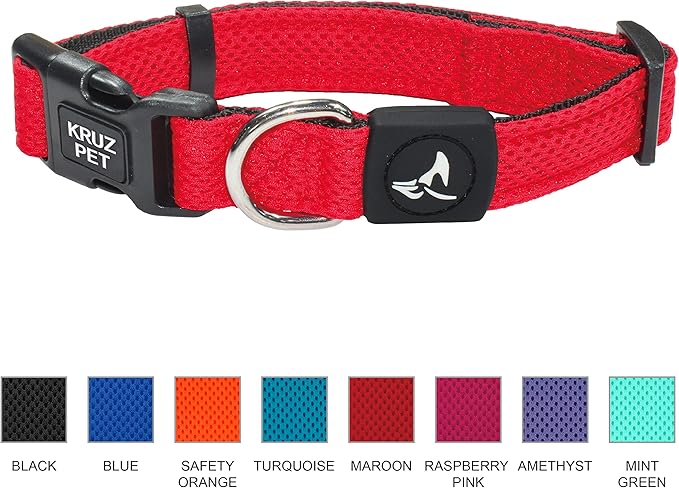 Kruz Dog Collar for Medium Dogs (Width- 1", Neck - 13.5"-19") Adjustable Pet Neck Band with Comfortable Soft Padding, Lifetime Durability, Heavy-Duty O-Ring (Black, Medium)