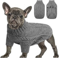 Queenmore Small Dog Pullover Sweater, Cold Weather Cable Knitwear, Classic Turtleneck Thick Warm Clothes for Chihuahua, Bulldog, Dachshund, Pug (Slate Grey, X-Small)