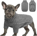 Queenmore Small Dog Pullover Sweater, Cold Weather Cable Knitwear, Classic Turtleneck Thick Warm Clothes for Chihuahua, Bulldog, Dachshund, Pug (Slate Grey, Small)