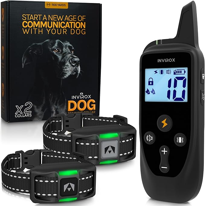 INVIROX Dog Training Collar for Large Dog X2 [2025 Edition] 123 Levels Dog E Collars 1100yd Range, 100% Waterproof, Rechargeable Electric Collars for Medium Dogs, E Collar for Large Dogs