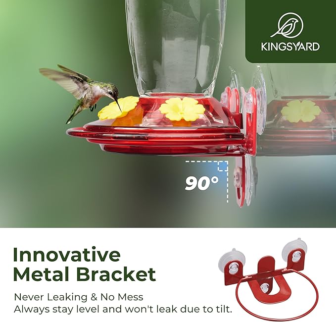 Kingsyard Window Hummingbird Feeder for Outside, 14 Oz Hummer Bird Nectar Feeder with 4 Feeding Ports & Circle Perch, Easy to Clean and Refill, Hummingbird Gifts (Transparent)