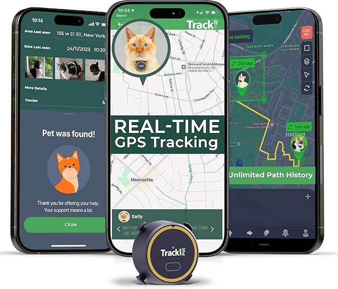 Tracki Cat GPS Tracker – Real-Time Cat Tracker & GPS Tracker for Cats – Smart Alerts, Geo-Fence, Waterproof, Collar-Compatible – Long-Life Battery – Works with iOS & Android (Subscription Required)