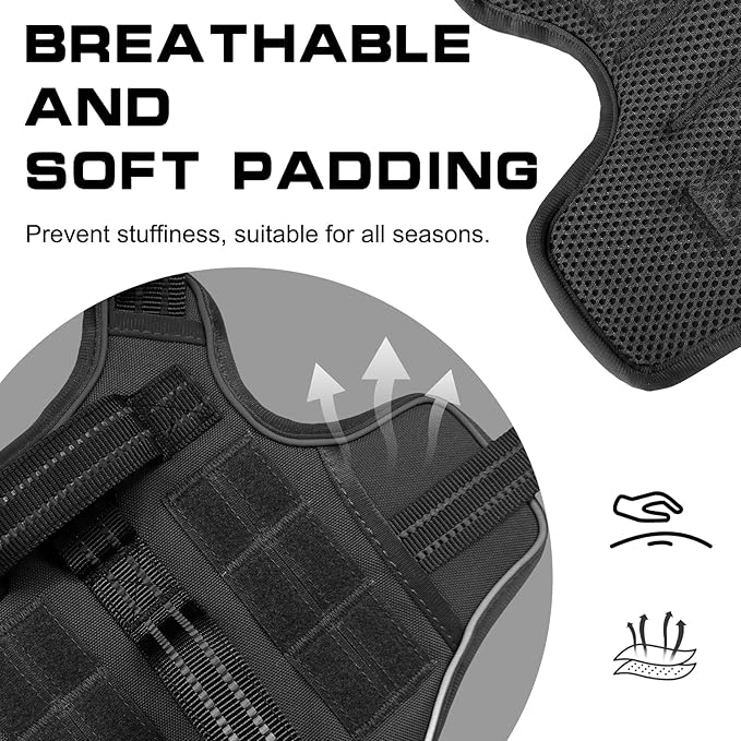 Small Dog Harness, Heavy Duty Tactical No Pull Dog Harness, No Choke, Easy On and Off Pet Vest with Molle System, Adjustable Reflective Dog Vest with Breathable Padded for Walking Hiking Training