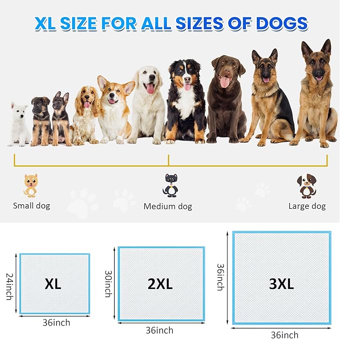 Boscute Thicken 6 Layers Heavy Absorbent XL 36"x24" Pet Training Dog Pee Pads, Extra Large Polymer Leak-Proof Quick Dry Puppy Pee Pads, Disposable Pee Pads for Dogs Cats Rabbit, 50 Counts