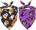Realeaf Halloween Dog Bandanas 2 Pack, Reversible Orange Pumpkin Pet Scarf for Boy and Girl, Premium Durable Fabric, Holiday Bandana for Small Medium Large and Extra Large Dogs (Large)